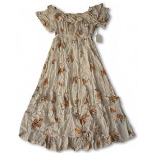 NWT Coco + Jaimeson Off Shoulder Crinkle Floral Ruffle Dress Sz Medium